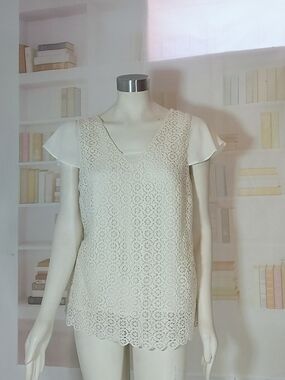 Skies Are Blue Cream Lace V-Neck Flutter Sleeve Blouse